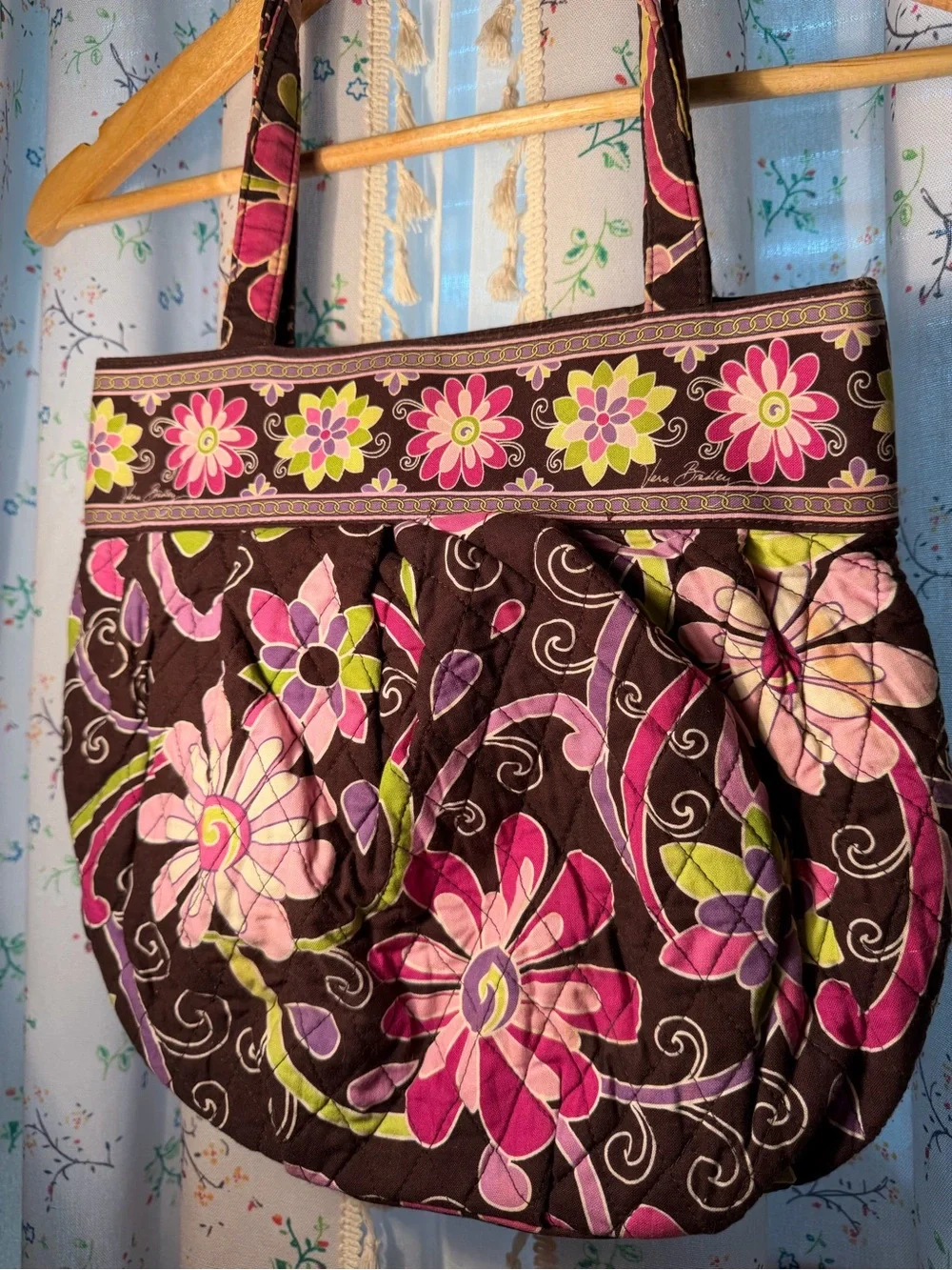 Vera Bradley Quilted Floral Tote Bag in Brown and Pink